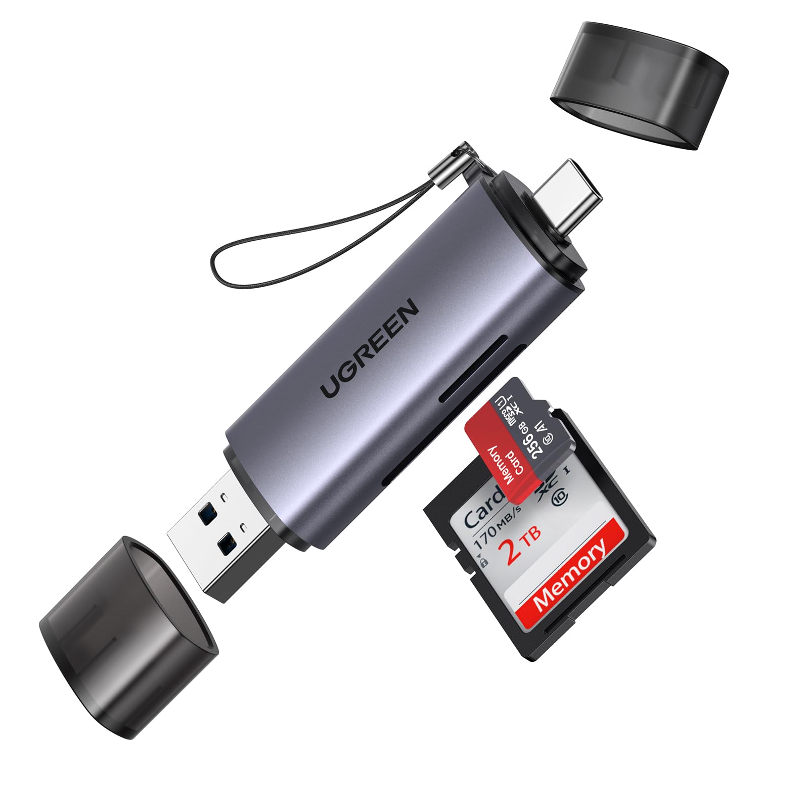 UGREEN USB SD Card Reader 3.0, USB-C & USB 3.0 Memory Card Reader for SD/Micro SD/UHS-I/SDXC/SDHC/TF, Compatible with iPhone 17 Pro/Pro Max, MacBook Pro, iPad Pro, Galaxy S24 (Grey)