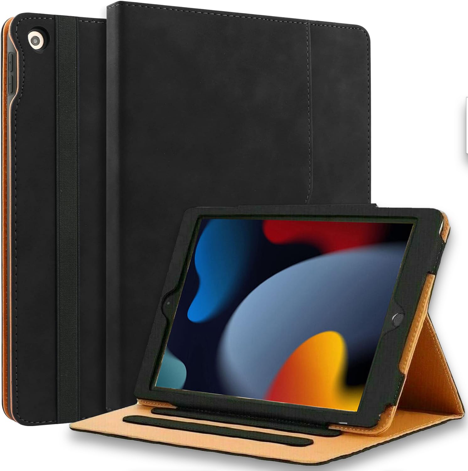 For Apple iPad 10.2 inch 9th/ 8th/ 7th Generation, Smart Magnetic Stand Case, Leather Cover with Magnetic Closure, Anti-Scratch and Lightweight Case (2021/2020/2019) (Leather Black Tan Case)