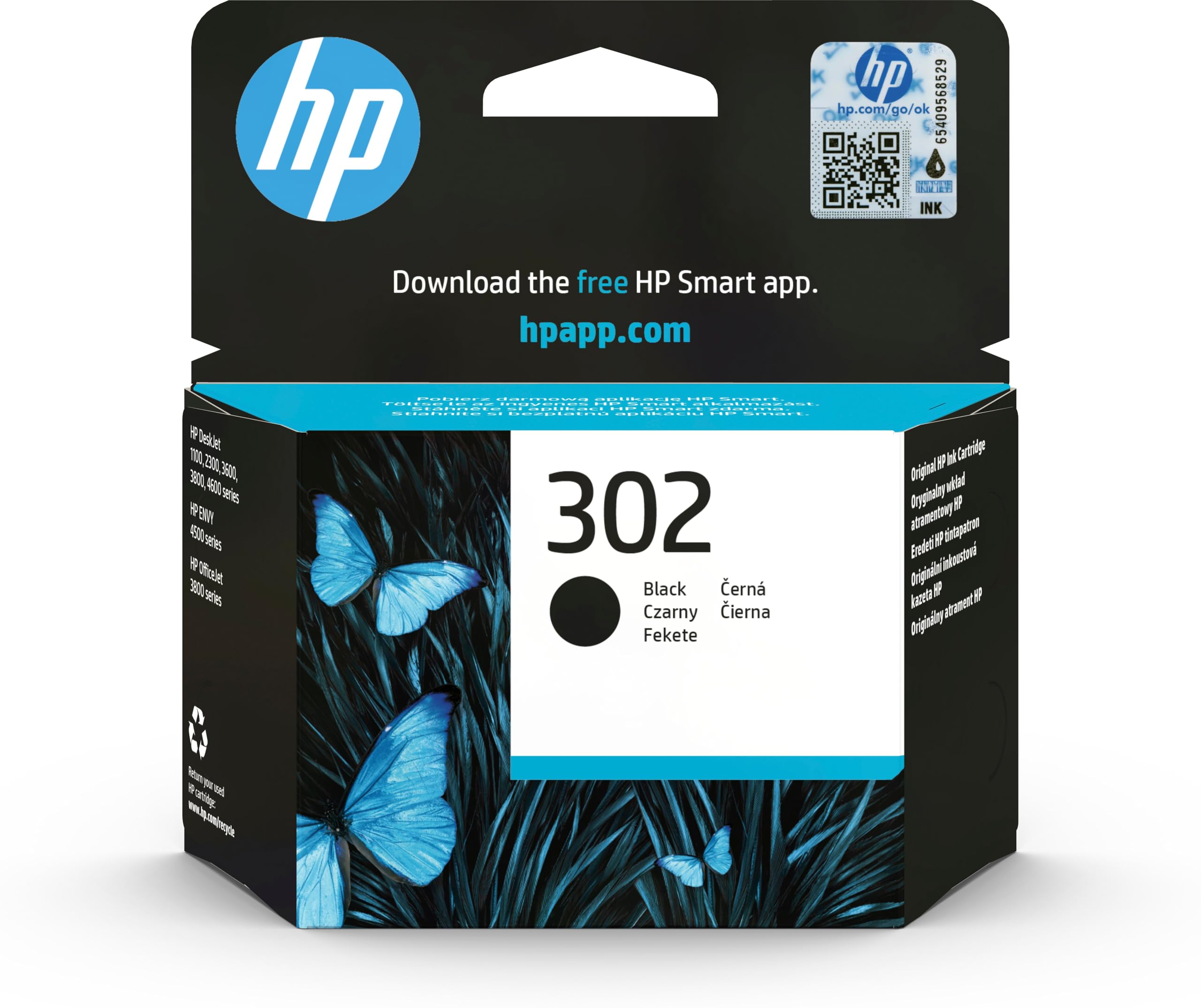 HP F6U66AE 302 Original Ink Cartridge, Black, Single Pack
