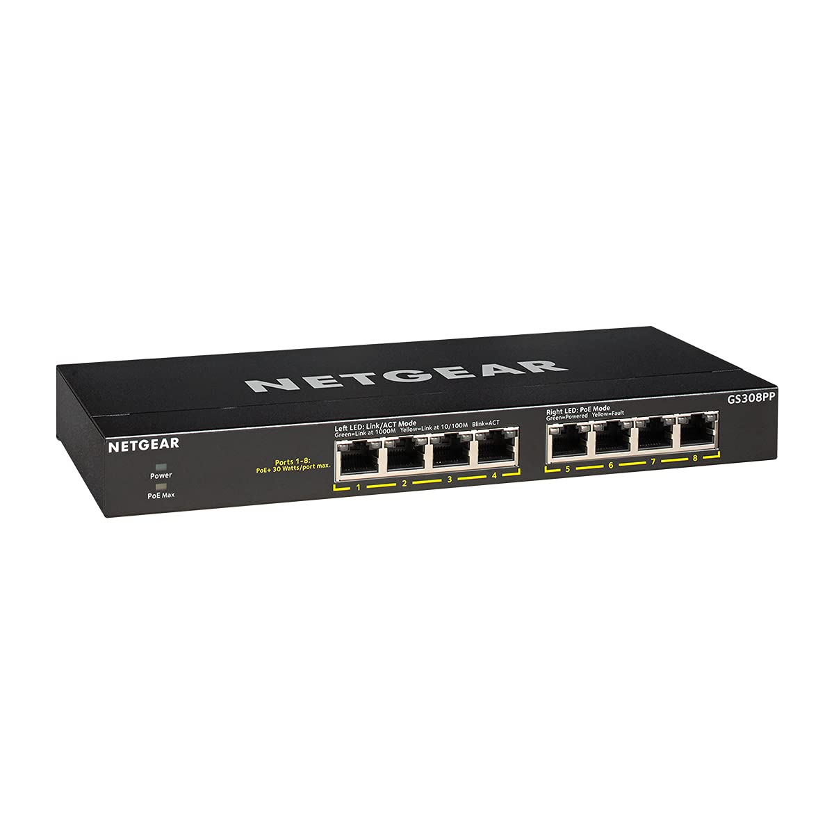 NETGEAR 8 Port PoE Switch GS308PP - Ethernet Splitter - Ethernet Switch - Ethernet Hub - Plug-and-Play - Silent Operation - Desktop or Wall Mount