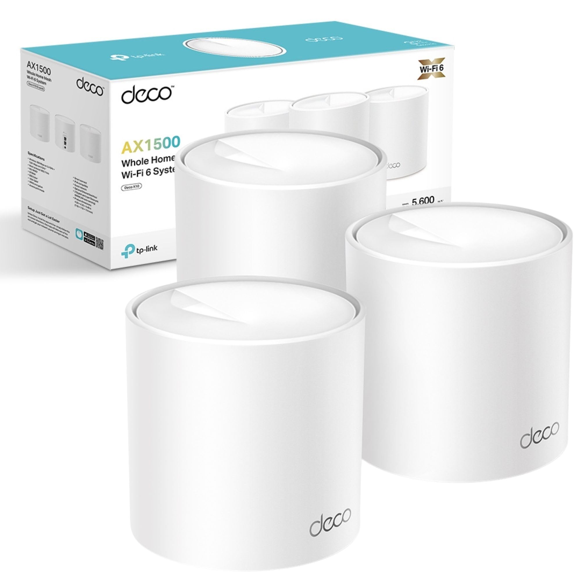 TP-Link Deco X10(3-pack) AX1500Mbps Whole Home Mesh WiFi 6 System, Coverage up to 5600ft²,Easy Setup, WiFi Mesh System, Wi-Fi Router, Extender Booster, Gaming&4K, Easy Setup, Alexa & Google Home