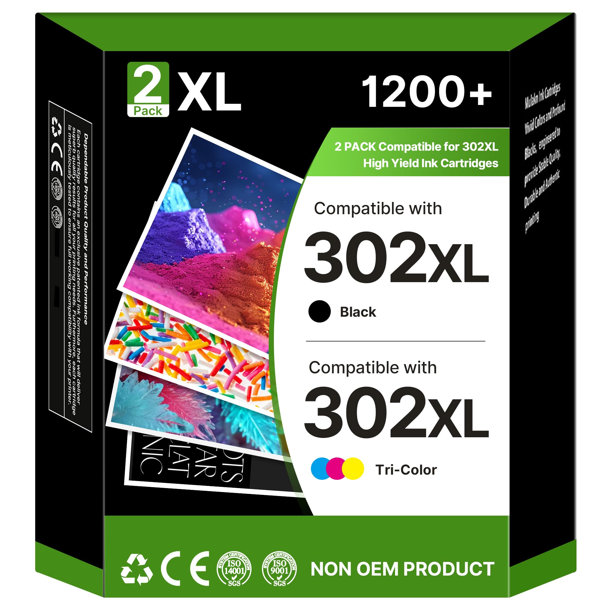 302XL Ink Cartridges Compatible for HP 302 XL for HP DeskJet 1110 1112 2100 2130 2132 2134 Envy 4520 4521 4522 4524 OfficeJet 3830 3831 3832 3833 3834 3835 3836 3838 printers (2-Pack)