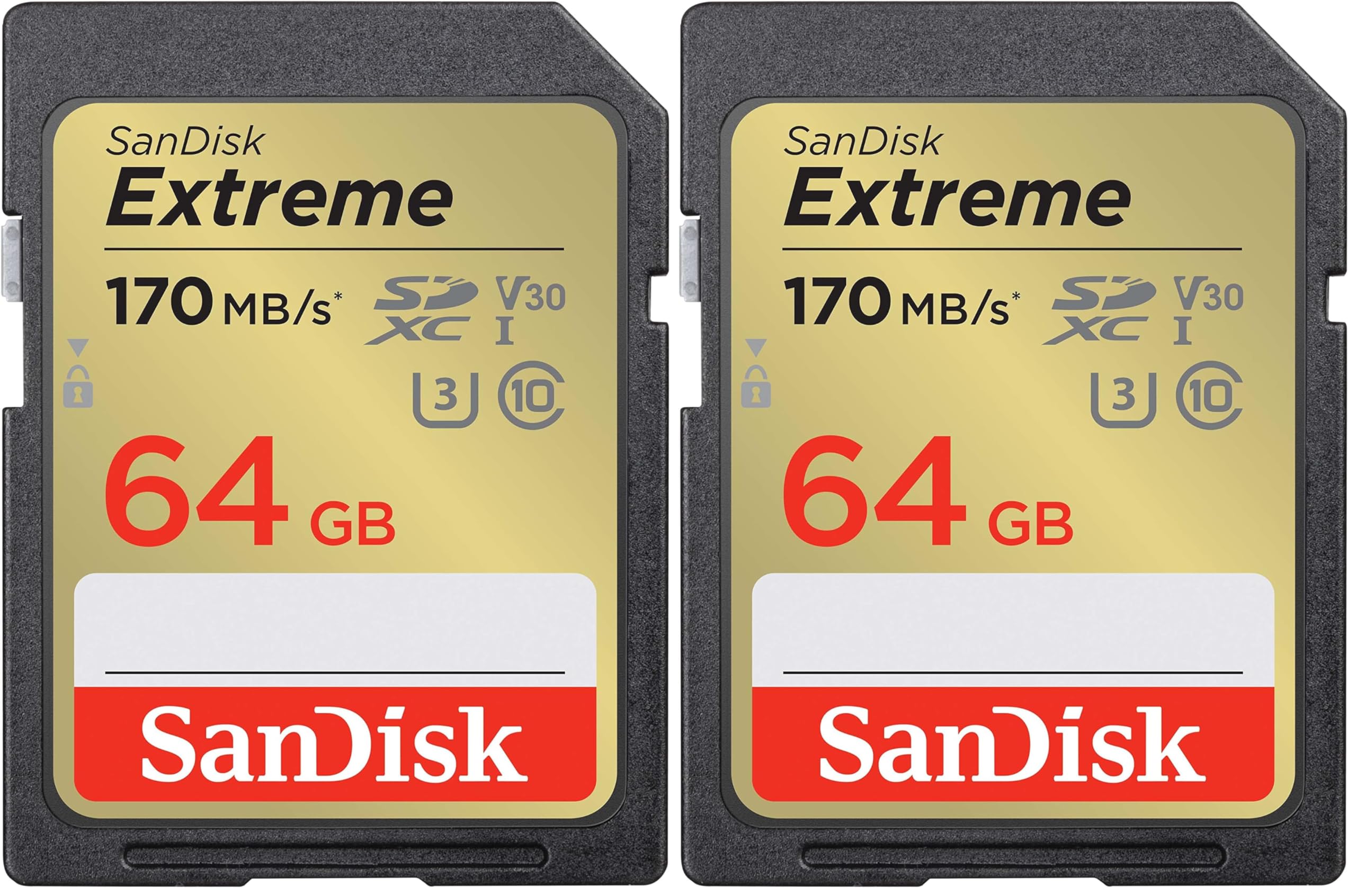 SanDisk 64GB Extreme SDXC card + RescuePro Deluxe up to 170 MB/s UHS-I Class 10 U3 V30 (Pack of 2)
